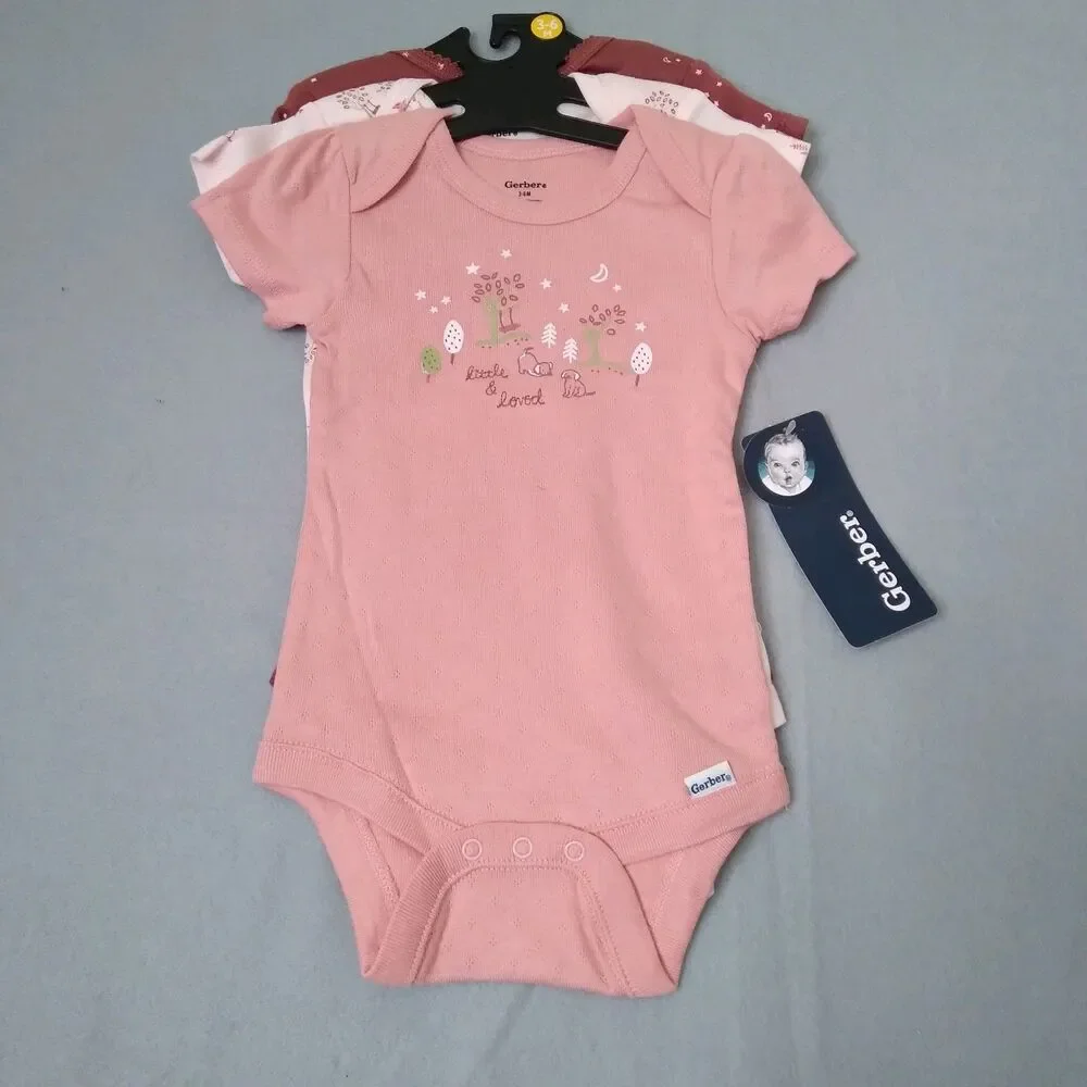 Gerber Onepiece Bodysuits Size 3 6m Baby Girls Lot Pinks Nature Moon Stars Puppy